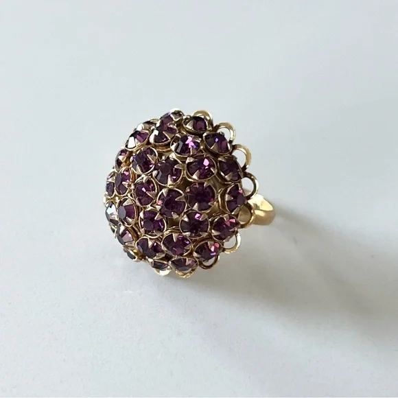 ⭐️ Vintage Handmade Rhinestone Cluster Adjustable Cocktail Ring - Picture 6 of 9